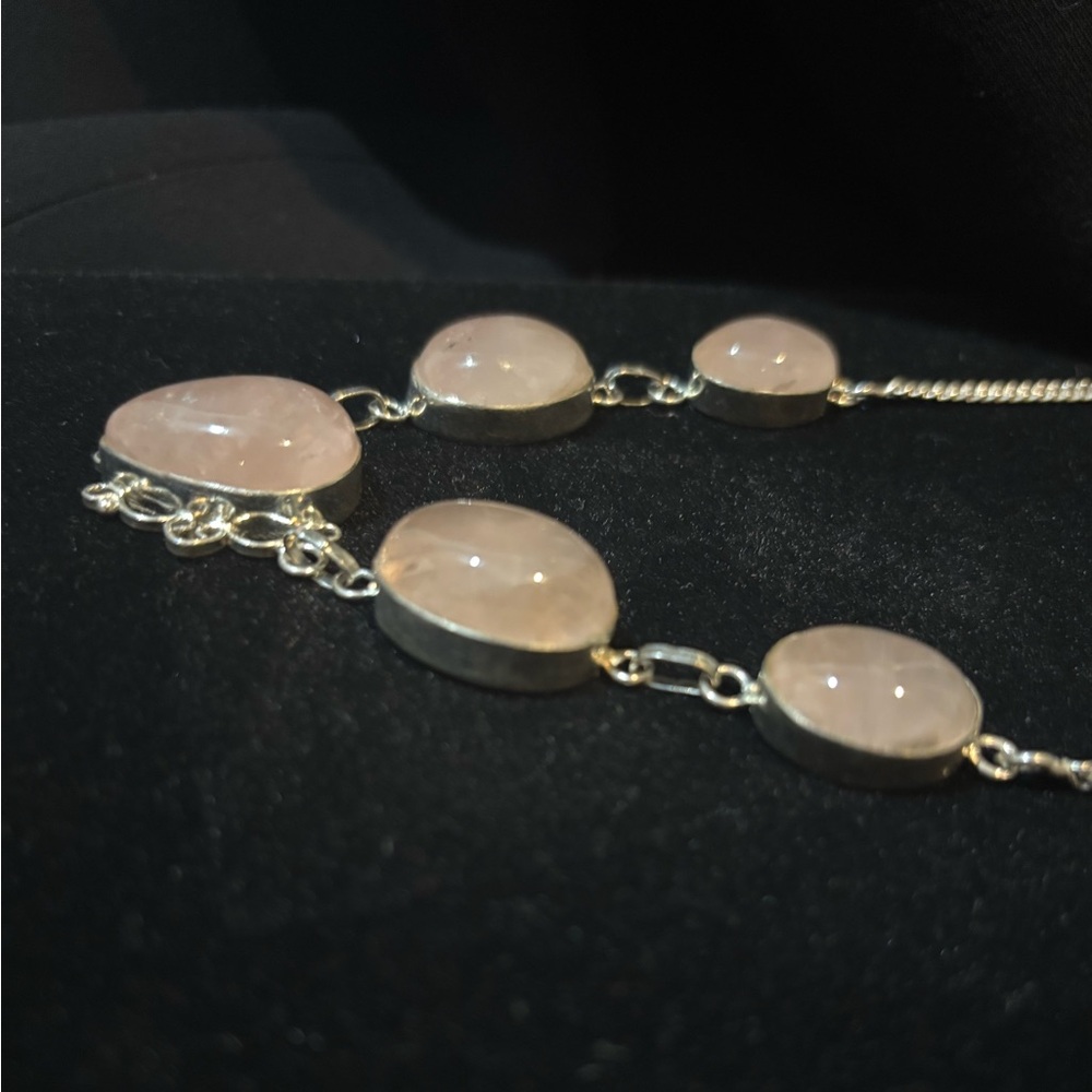 Stunning Rose Quartz Sterling Silver 925 Scroll work necklace - Picture 2 of 5